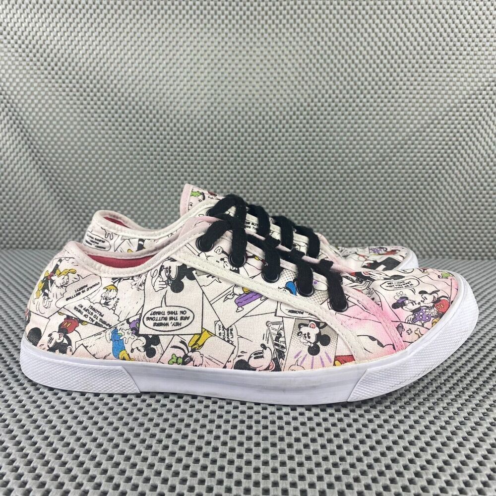 Disney Mickey Mouse Comic Print Shoes Womens Size 10 White Low Top Lace Up